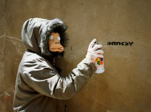 Izvor: Banky Explained, James Pfaff, Banksy, Monkey mask session, 2003